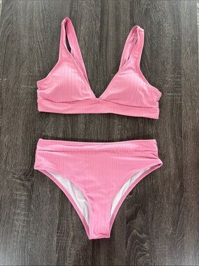 Ribbed Pink Two-Piece Bikini Set